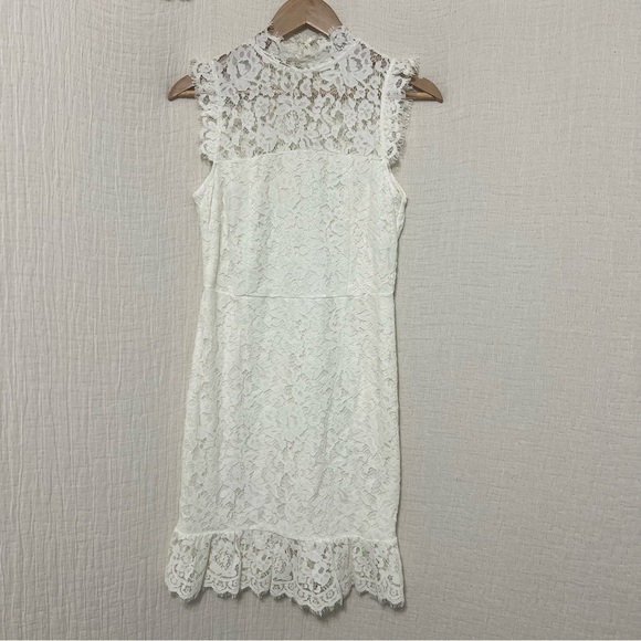 OFF-WHITE STORIA LACE OVERLAY HIGH NECK DRESS!! M Medium - Picture 2 of 11